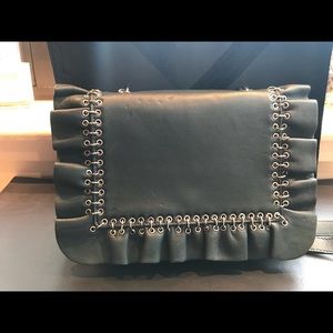 Zara Ruffled Leather Bag Olive with silver accents